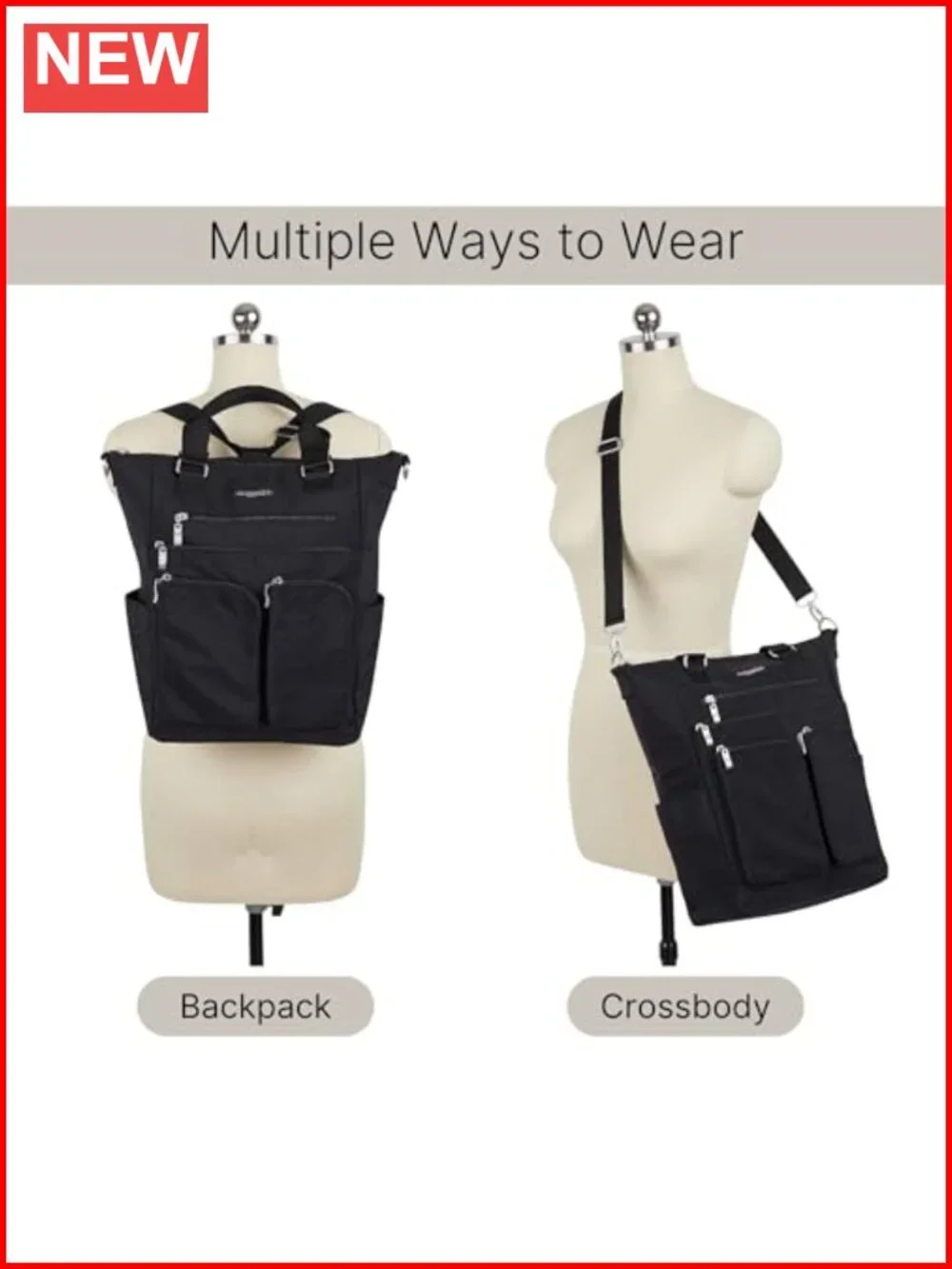 Convertible 3-in-1 Tote Backpack RFID Blocking Nylon Travel Purse